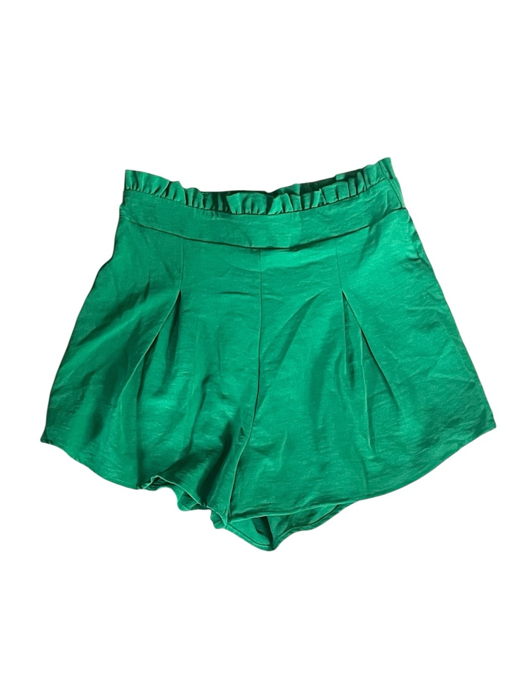GeeGee green paperbag waist pleated shorts